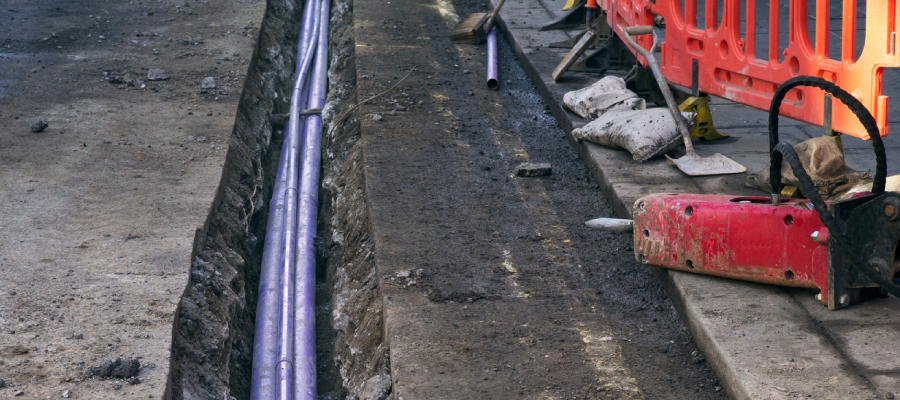 Ground works with pruple pipe on display