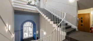 The refurbished staircase in Doorway 6 of the Medical School 