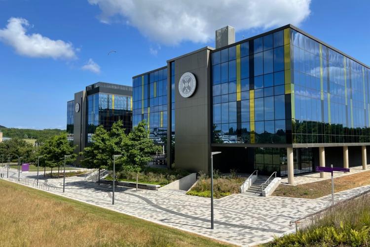 Large building with blue tinted glass 