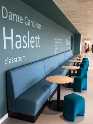 Communal space with tables and chairs