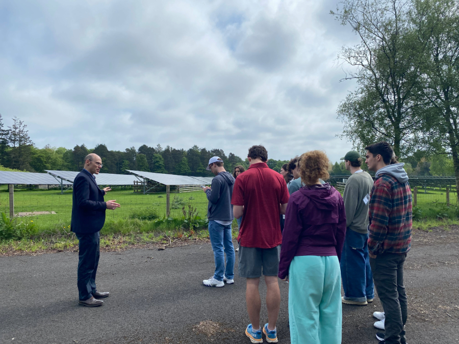 Students from Bucknell University looking at the solar farm at Easter Bush 